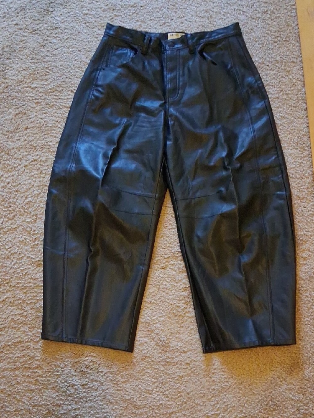 We The Free Black Free People Sub-Brand Wide-Leg Faux Leather Barrel Trousers - Picture 2 of 10